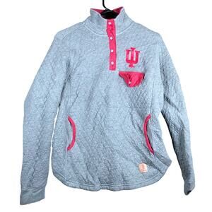 Pressbox Womens Jacket Gray Quarter-Snap Indiana Hoosiers Magnum Quilted Small